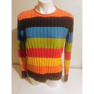 Rare Jones New York Stripped Rubbed Medium Gap Like Rainbow Sweater all Cotton